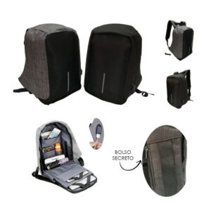 MOCHILA  ANTIROBO 526-1 GRIS Y NEGRO C/CABLE USB