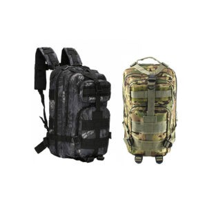 MOCHILA 3P NEGRO Y VERDE CAMUFLAGE 37X24X20CM