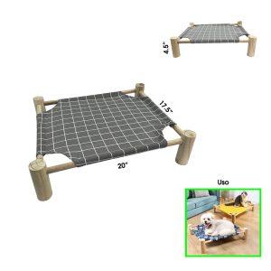 CAMA P/MASCOTA MADERA CUADROS GRISE 20X17.5X4.5 PULGADAS
