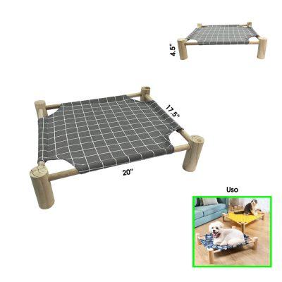 CAMA P/MASCOTA MADERA CUADROS GRISE 20X17.5X4.5 PULGADAS