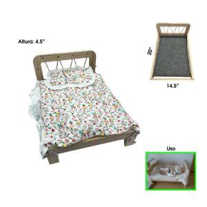 CAMA P/MASCOTA MADERA DISEÑO FLORES 50X36.5X24CM