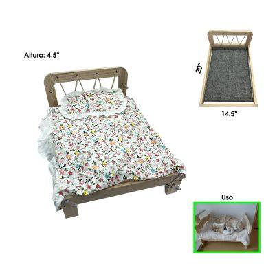 CAMA P/MASCOTA MADERA DISEÑO FLORES 50X36.5X24CM