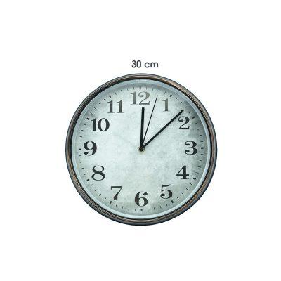 RELOJ DE PARED PLASTICO 30CM NEGRO ORILLA BRONCE