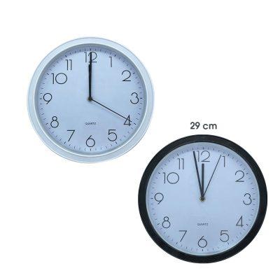 RELOJ DE PARED PLASTICO 30CM NEGRO BLANCO