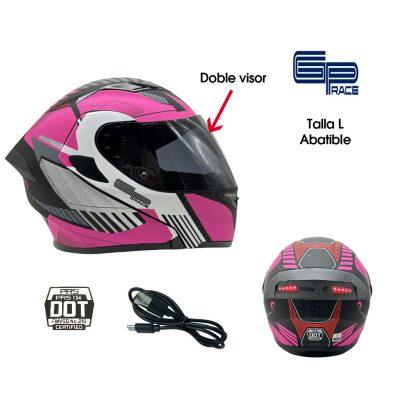 CASCO P/MOTO CERTIFICADO ABATIBLE GP RACE LED PINK CHIC L