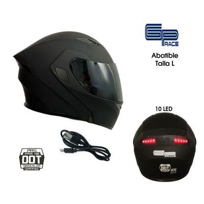 CASCO P/MOTO  ABATIBLE GP C/LED CERTIFICADO GRANDE NEGRO MATE