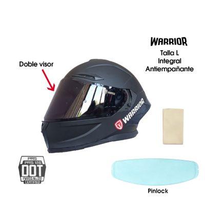 CASCO P/MOTO CERTIFICADO PINLOCK INTEGRAL WARRIOR DOT/ECE RIDER NEGRO L