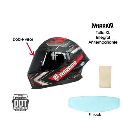 CASCO P/MOTO CERTIFICADO PINLOCK INTEGRAL WARRIOR DOT/ECE RIDER ROJO L