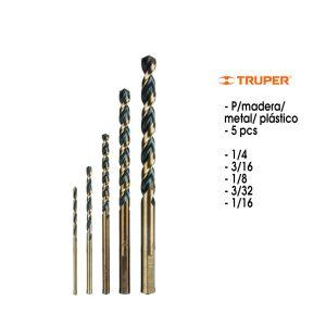 BROCAS P/HIERRO MADERA Y PLASTICO HSS 5 PCS TRUPER
