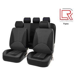 FUNDAS P/ASIENTO DE CARRO CUERINA 9 PCS NEGRO GRIS 16-8020-NG