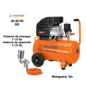 COMPRESOR 50 LTS 3.5 H.P. TRUPER MANGUERA PVC Y PISTOLA