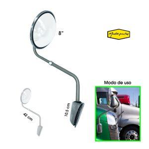 RETROVISOR PLASTICO REDONDO 8" PANORAMICO BRAZO INOX  2-205