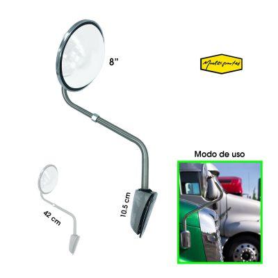RETROVISOR PLASTICO REDONDO 8" PANORAMICO BRAZO INOX  2-205