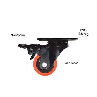 RODO GIRATORIO C/FRENO 2.5 PLG (60MM) NEGRO C/NARANJA PVC