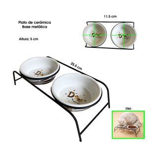 PLATO DOBLE CERAMICO P/MASCOTA CON STAND 25.5X11.5X5CM CM LYS-1