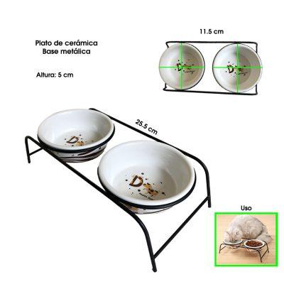 PLATO DOBLE CERAMICO P/MASCOTA CON STAND 25.5X11.5X5CM CM LYS-1