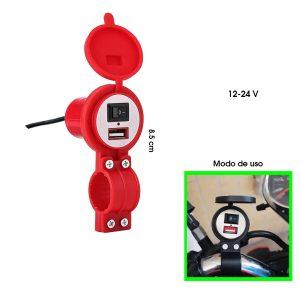 SOCKET ELECTRICO P/MOTO ROJO USB C/SWITCH Y TAPA
