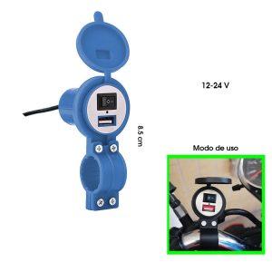 SOCKET ELECTRICO P/MOTO AZUL USB C/SWITCH Y TAPA
