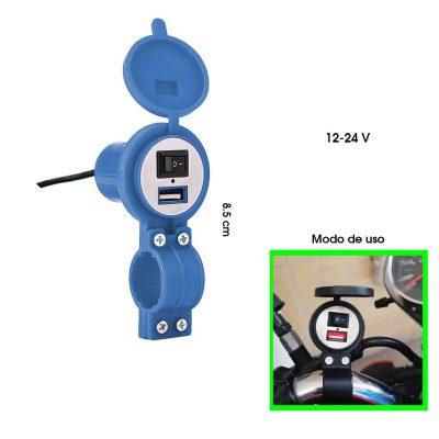SOCKET ELECTRICO P/MOTO AZUL USB C/SWITCH Y TAPA