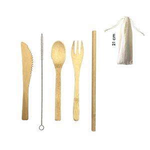 CUBIERTOS DE BAMBU CON PAJILLA Y BOLSA DE TELA 16CM 6 PCS H541194