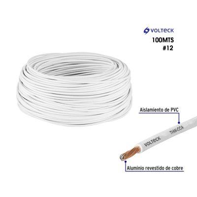 CABLE THHN CCA 12 BLANCO BIMETALICO 100 METROS
