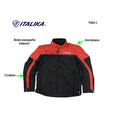 CHUMPA PROTECTORA P/MOTORISTA NEGRO C/ROJO L ITALIKA