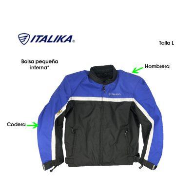 CHUMPA PROTECTORA P/MOTORISTA NEGRO C/AZUL L ITALIKA