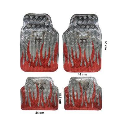 ALFOMBRA P/CARRO TIPO METAL LLAMAS GRIS CON ROJO