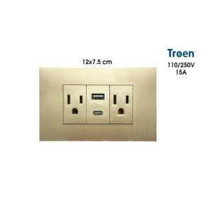 TOMACORRIENTE DOBLE DORADO C/TIERRA 1 USB 1 TIPO C TROEN