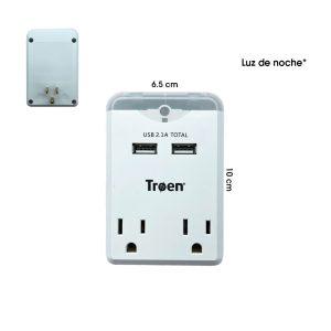 TOMACORRIENTE 2 TOMA+ 2 USB SOBREPONER LUZ DE NOCHE TROEN