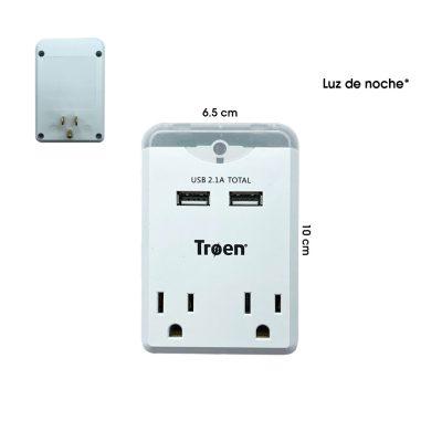 TOMACORRIENTE 2 TOMA+ 2 USB SOBREPONER LUZ DE NOCHE TROEN