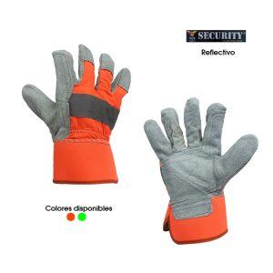 GUANTES DE TRABAJO  CUERO C/ CINTA REFLECTIVA  AMARILLO Y NARANJA  A536-G1-S