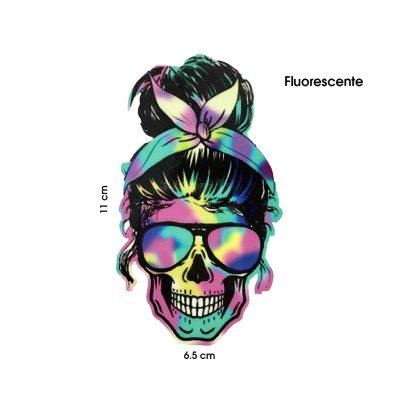 CALCOMANIA FLUORECENTE CALAVERA MUJER 11X6CM