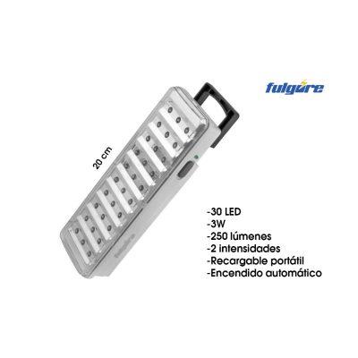 LAMPARA DE EMERGENCIA 30 LED 3W FULGORE 2 INTENSIDADES RECARGABLE