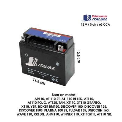 BATERIA DE MOTO ITALIKA  12V/5AH/65CCA F06010051