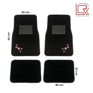 ALFOMBRA P/CARRO AFELPADA  NEGRA FLORECITAS LF-16007
