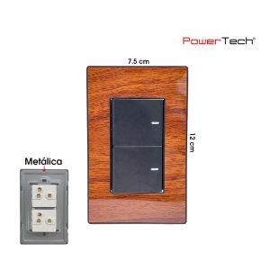 PLACA CON DOS APAGADORES 3 WAY PREMIUM MADERA POWERTECH