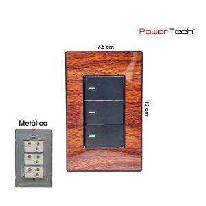 PLACA CON TRES APAGADORES 3 WAY PREMIUM MADERA POWERTECH