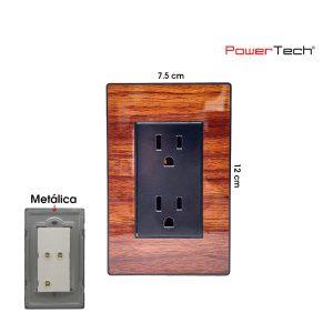 PLACA C/ 2 TOMACORRIENTE C/TIERRA PREMIUM MADERA POWERTECH