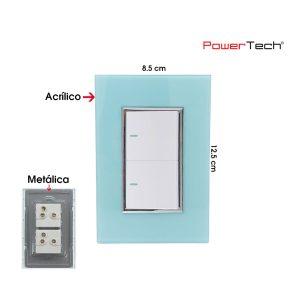PLACA CON DOS APAGADORES 3 WAY PREMIUM AQUA  ACRILICO POWERTECH