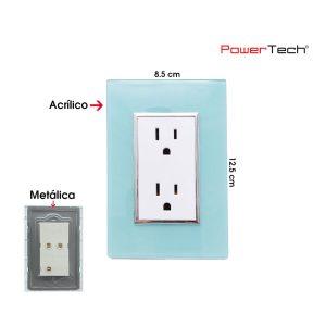 PLACA C/ 2 TOMACORRIENTE C/TIERRA PREMIUM ACRILICO AQUA POWERTECH