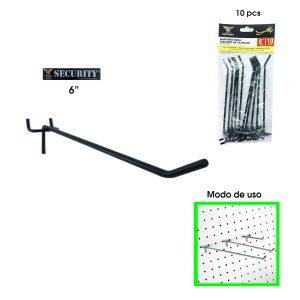 GANCHO RECTO P/EXHIBIDOR PERFORADO 6 PLG 150MM 10 PCS NEGRO