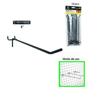 GANCHO RECTO P/EXHIBIDOR PERFORADO 8 PLG 200MM 10 PCS NEGRO