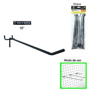 GANCHO RECTO P/EXHIBIDOR PERFORADO 10 PLG 250MM 10 PCS NEGRO