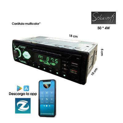RADIO P/CARRO SCHWARTZ 7 COLORES BT/SIRI/MP3/AUX/USB/SD 50*4W