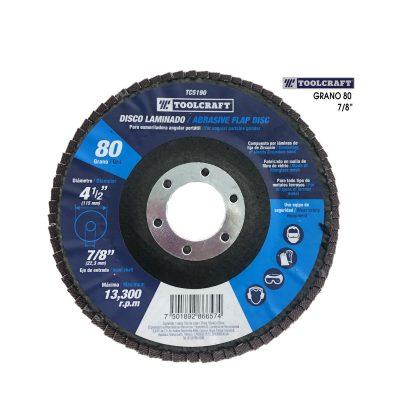 DISCO ABRASIVO LAMINADO 4 1/2 PLG GRANO 80 TOOLCRAFT