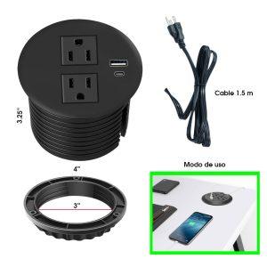 TOMACORRIENTE DE ESCRITORIO DOBLE NEGRO C/TIERRA 1 USB 1C 15AMP 125V