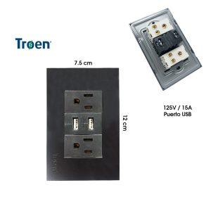 TOMACORRIENTE USB DOBLE BK C/TIERRA  A136-ETB-6C2U
