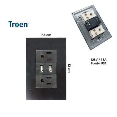 TOMACORRIENTE USB DOBLE BK C/TIERRA  A136-ETB-6C2U