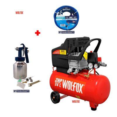 COMPRESOR COMBO 2HP 24L PISTOLA Y MANGUERA WOLFOX